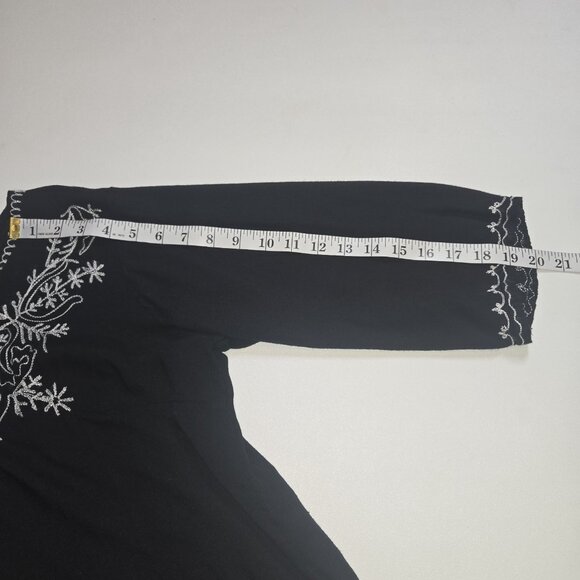 Pink Cattlelac Womens Black White Floral Embroidered 3/4 Sleeve Tunic Rayon We S - Picture 6 of 9